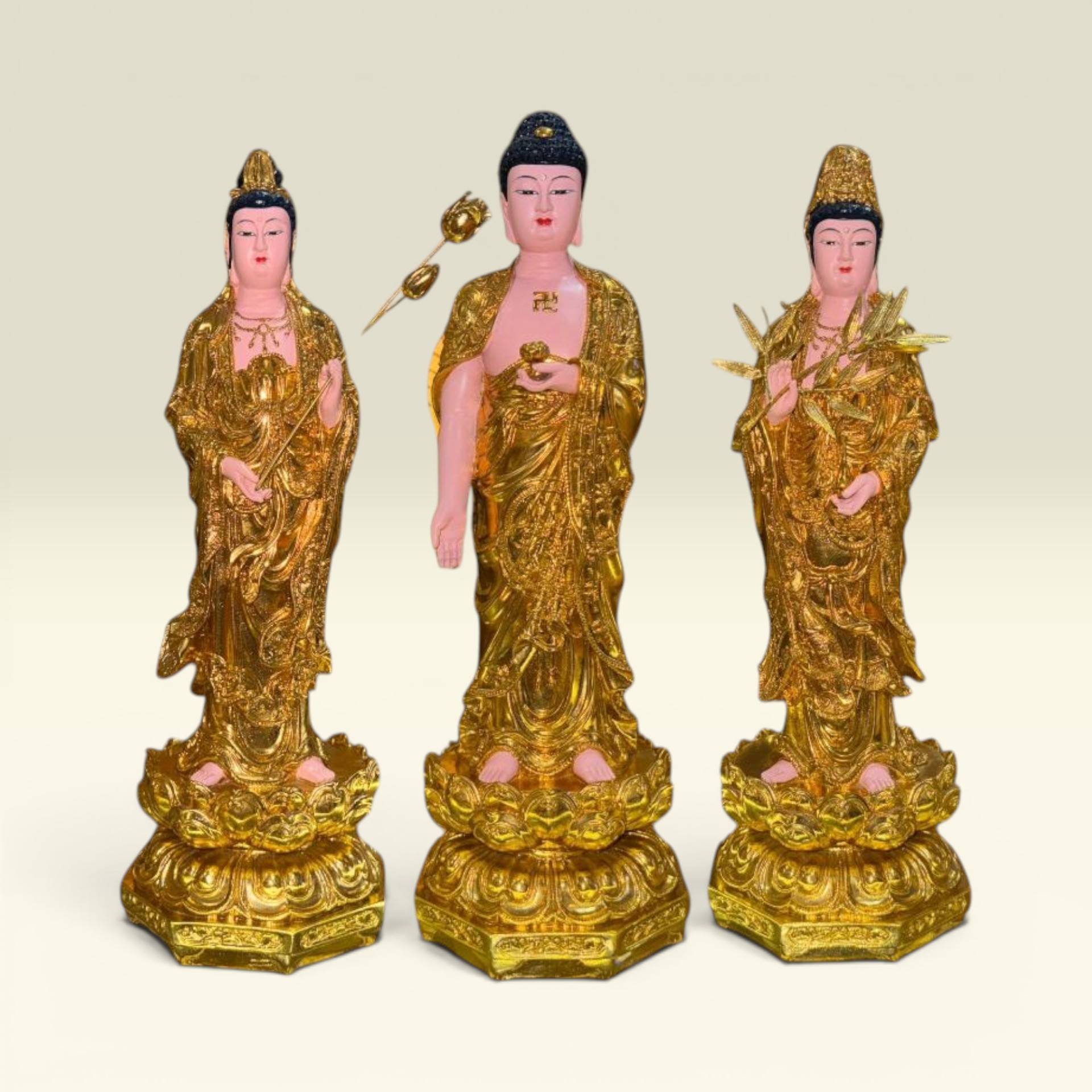 Bộ Tượng Tây Phương Tam Thánh 47cm | Composite Cao Cấp | A Di Đà – Quán Âm – Đại Thế Chí