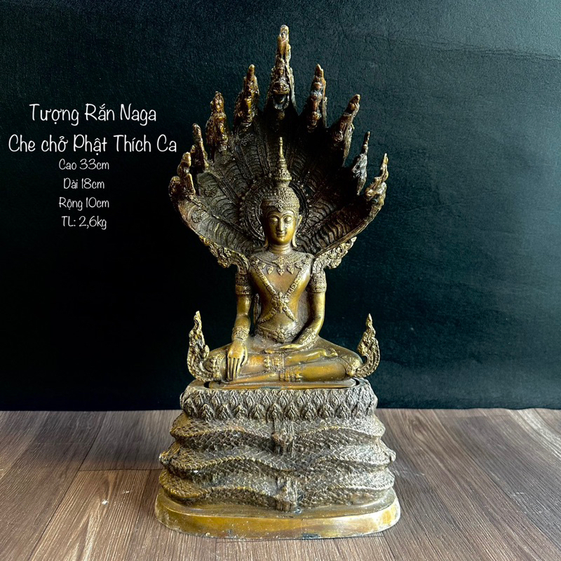 Tượng Rắn NAGA Che Chở Phật Thích Ca, Phật Thích Ca Đồng Cao Cấp - Vạn Kim Đại Cát