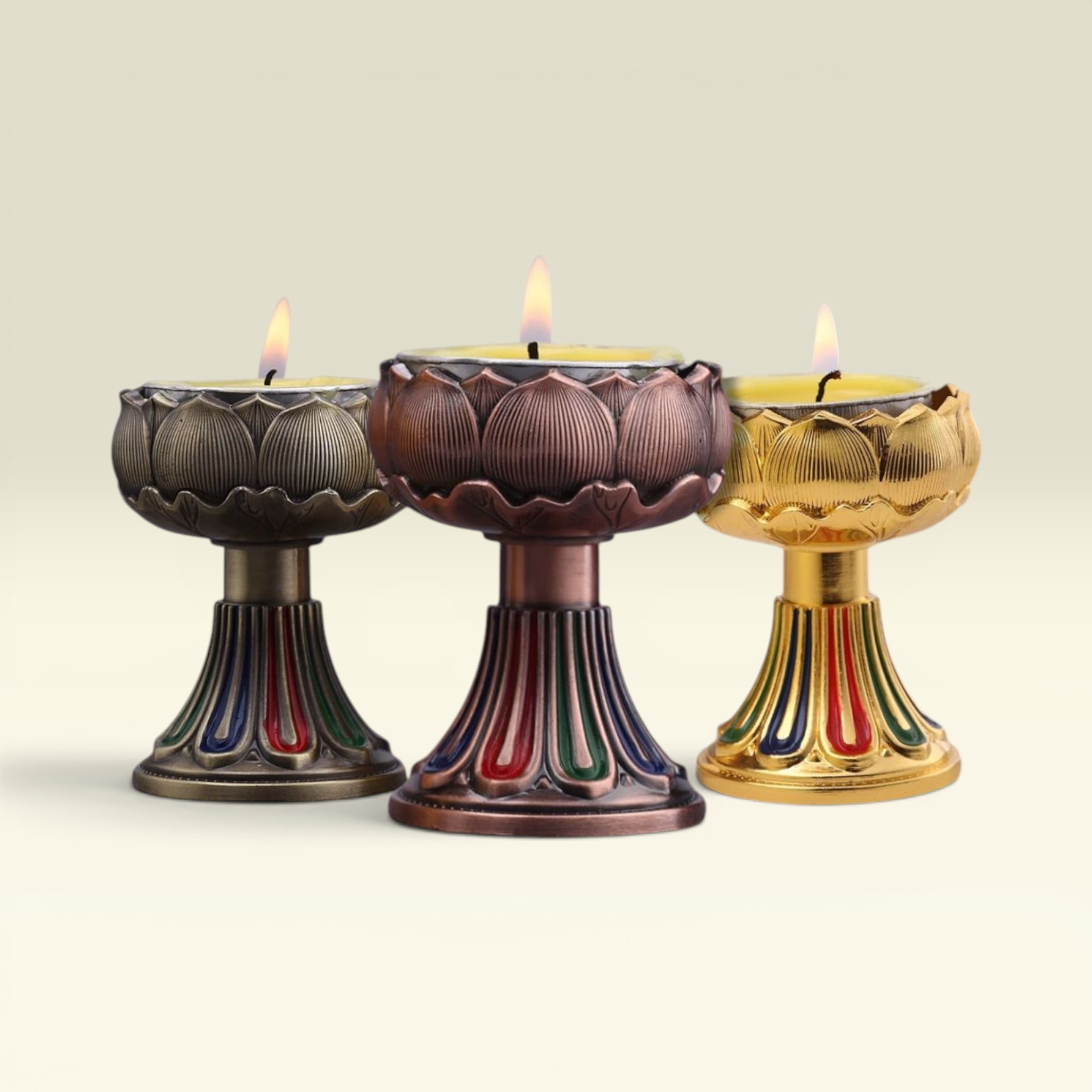Chân Nến Tealight Hoa Sen Ba Màu Hợp Kim Sang Trọng | Vạn Kim Đại Cát