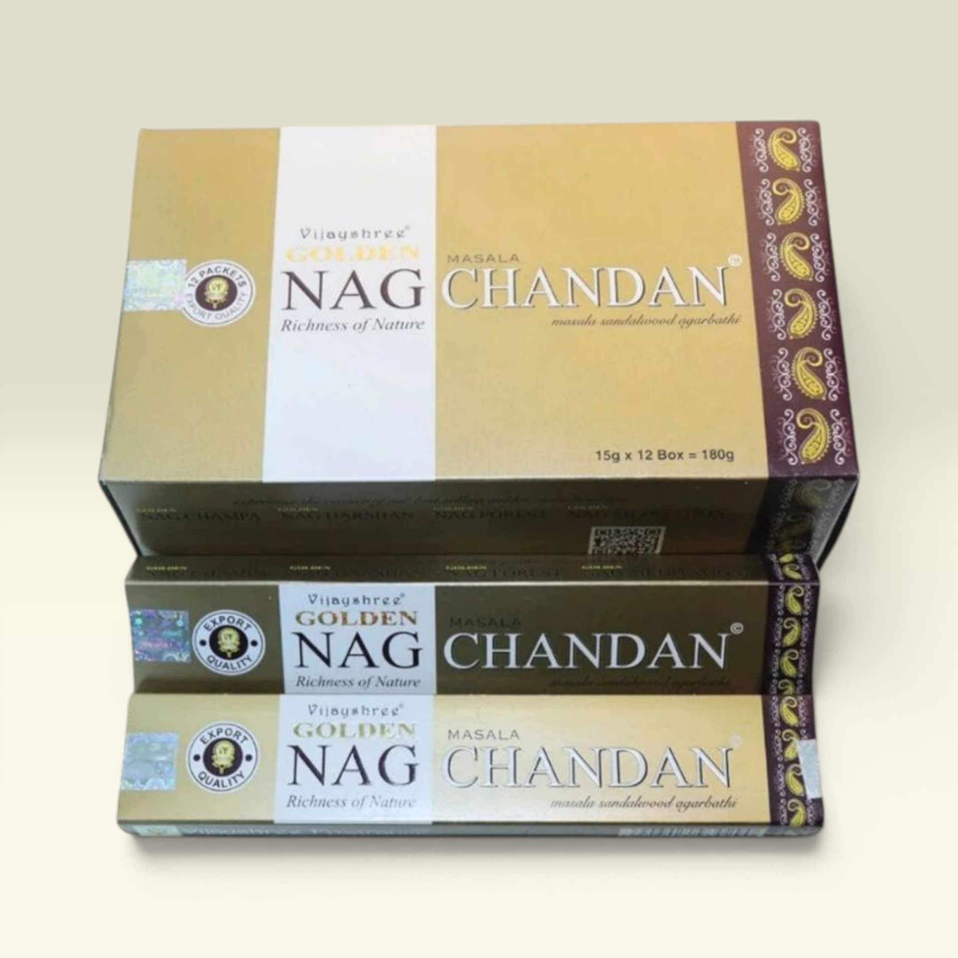 [12 Hộp] Nhang Nag Chandan Golden Ấn Độ Thanh Tẩy Không Khí | Vạn Kim Đại Cát