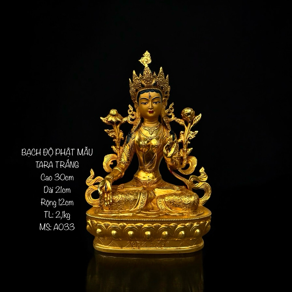 Tượng Bồ Tát Bạch Độ Phật Mẫu TARA Trắng - Tượng Đồng Thờ Cúng Mật Tông - Vạn Kim Đại Cát