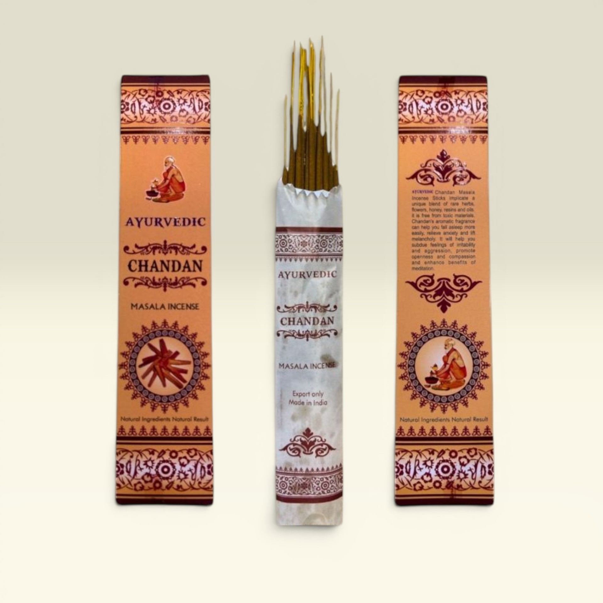 Nhang Có Chân Chandan Masala Ayurvedic Ấn Độ ,Hương Thơm Tự Nhiên, Hộp 15 Que