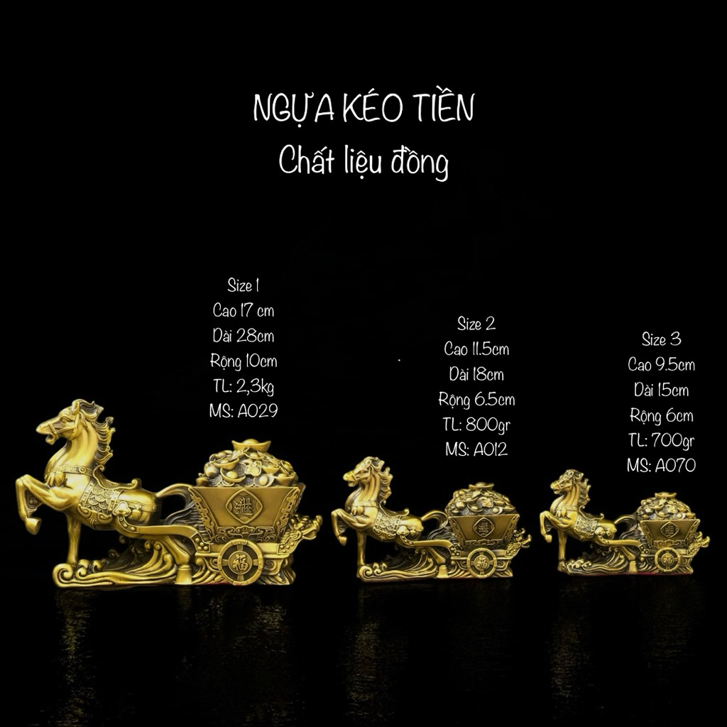 Ngựa Kéo Xe Tiề-N - Tượng Đồng Phong Thuỷ Năm Ngựa - Vạn Kim Đại Cát