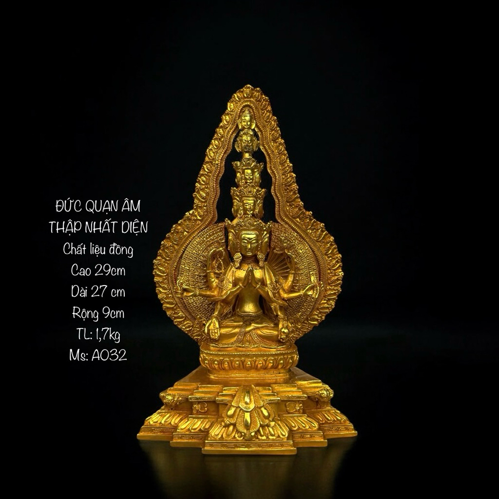 Tượng Bồ Tát Đức Quan Âm Thập Nhất Diện- Tượng Đồng Phật Mật Tông- Kim Cang Thừa - Vạn Kim Đại Cát