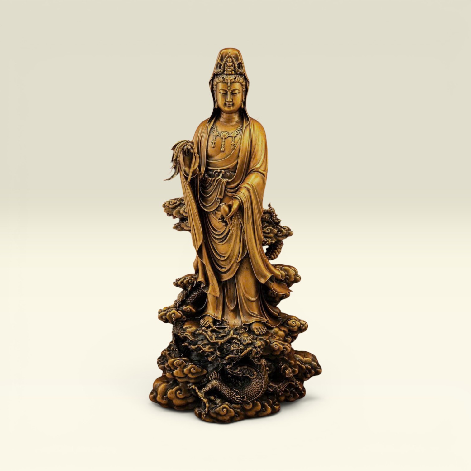 Quan Âm Đứng Rồng 50cm Bằng Đồng - Vạn Kim Đại Cát