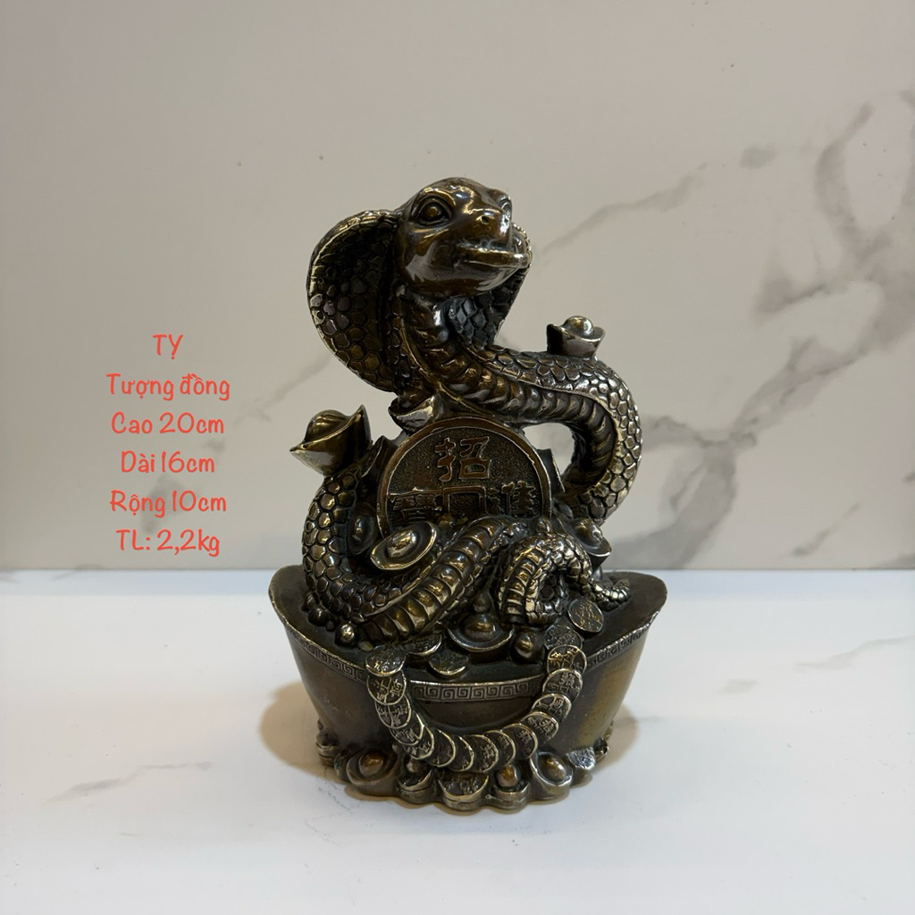Rắn Nhồi Thỏi Vàng - Tỵ Đắc Lộc - Tam Hạp Sửu Dậu Tỵ - Tượng Đồng Phong Thủy 12 Con Giáp - Vạn Kim Đại Cát
