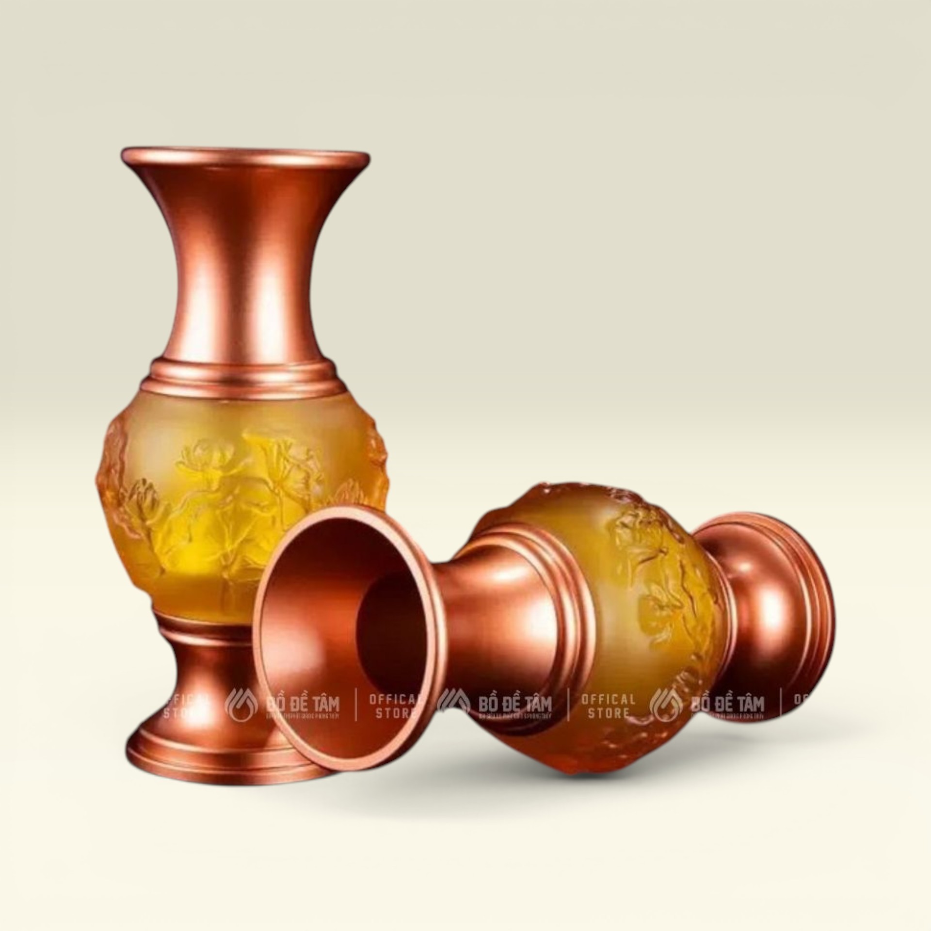 Bình Hoa Lưu Ly Vàng Hổ Phách Bộ Thờ Cúng Vạn Kim Đại Cát