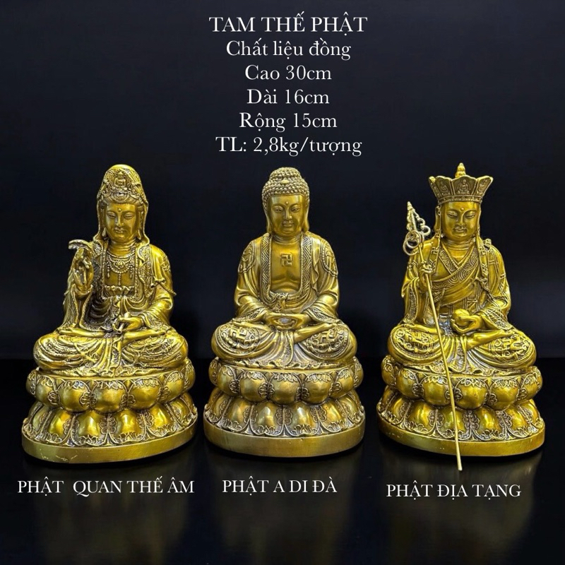 Tượng Tam Thế Phật- Phật A Di Đà, Quan Thế Âm, Địa Tạng Vương- Tượng Đồng Thờ Cúng - Vạn Kim Đại Cát