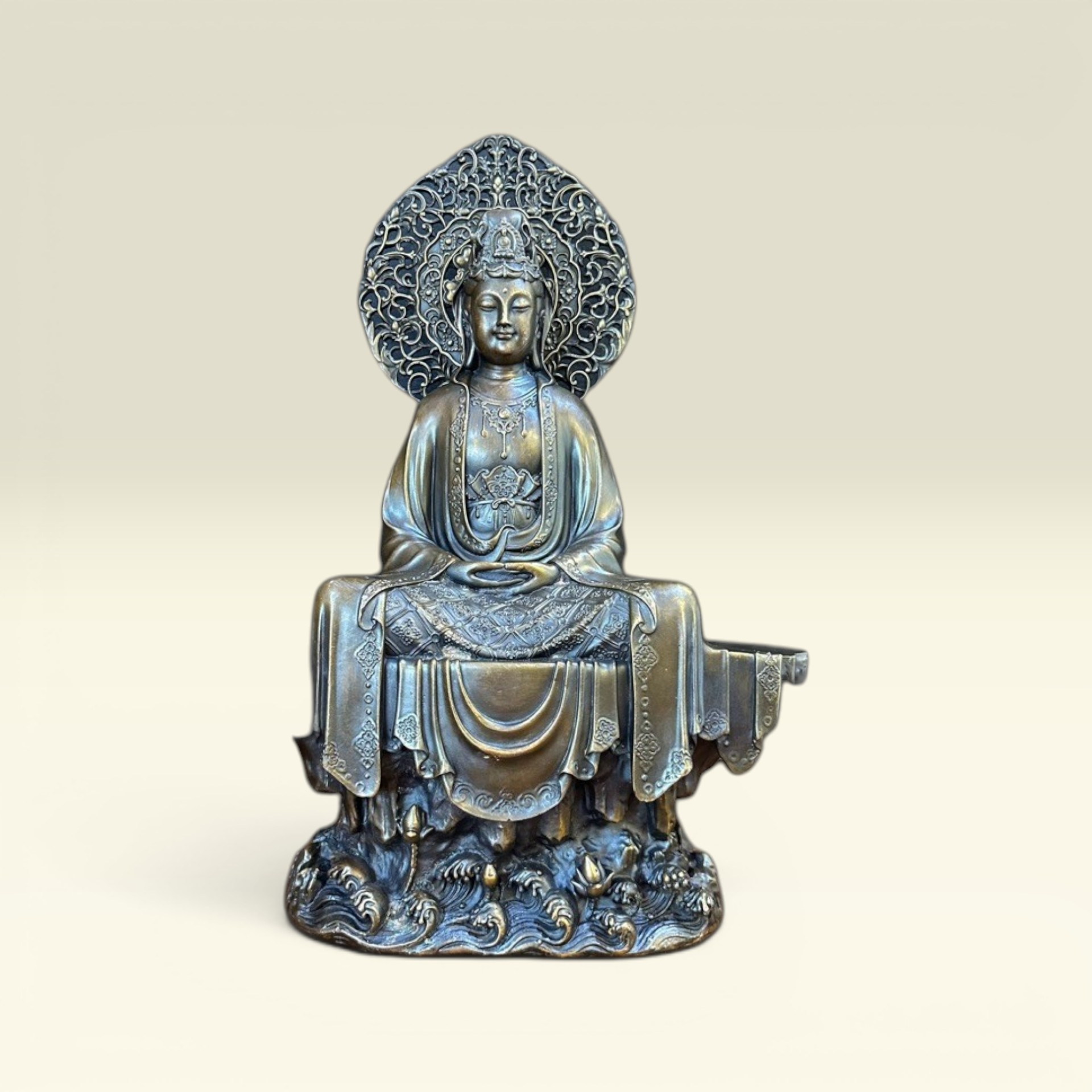 Tượng Phật Quan Thế Âm Bằng Đồng, Mẹ Quan Âm Cao 45cm, Quan Âm Vi Tiếu - Vạn Kim Đại Cát