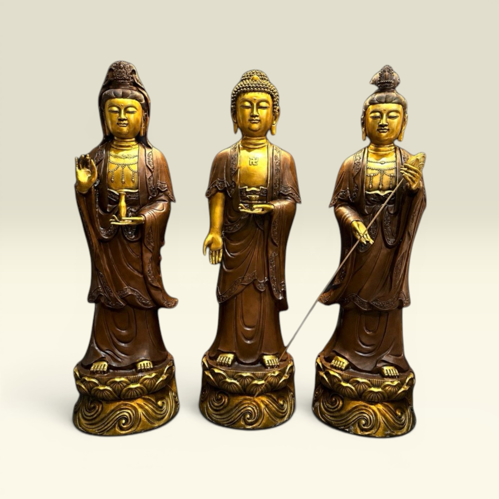 Tượng Bồ Tát Tam Thế Phật - Tây Phương Tam Thánh - Phật A Di Đà - Quan Thế Âm - Thế Chí Bồ Tát - Tượng Đồng Thờ Cúng - Vạn Kim Đại Cát