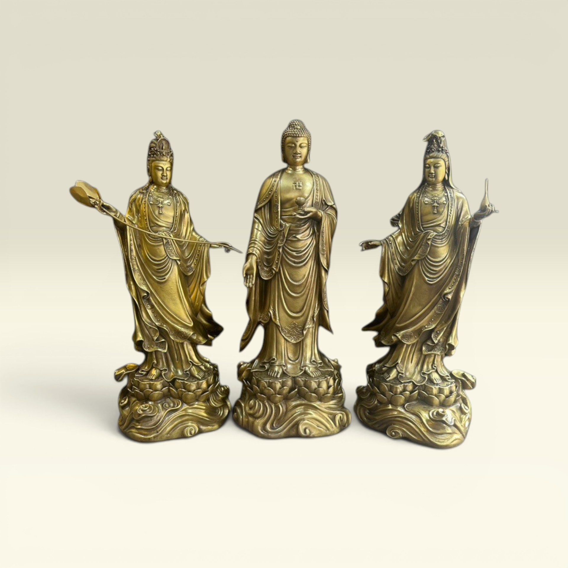 Tượng Tam Thế Phật - Tây Phương Tam Thánh 50cm Đồng Cao Cấp - Vạn Kim Đại Cát