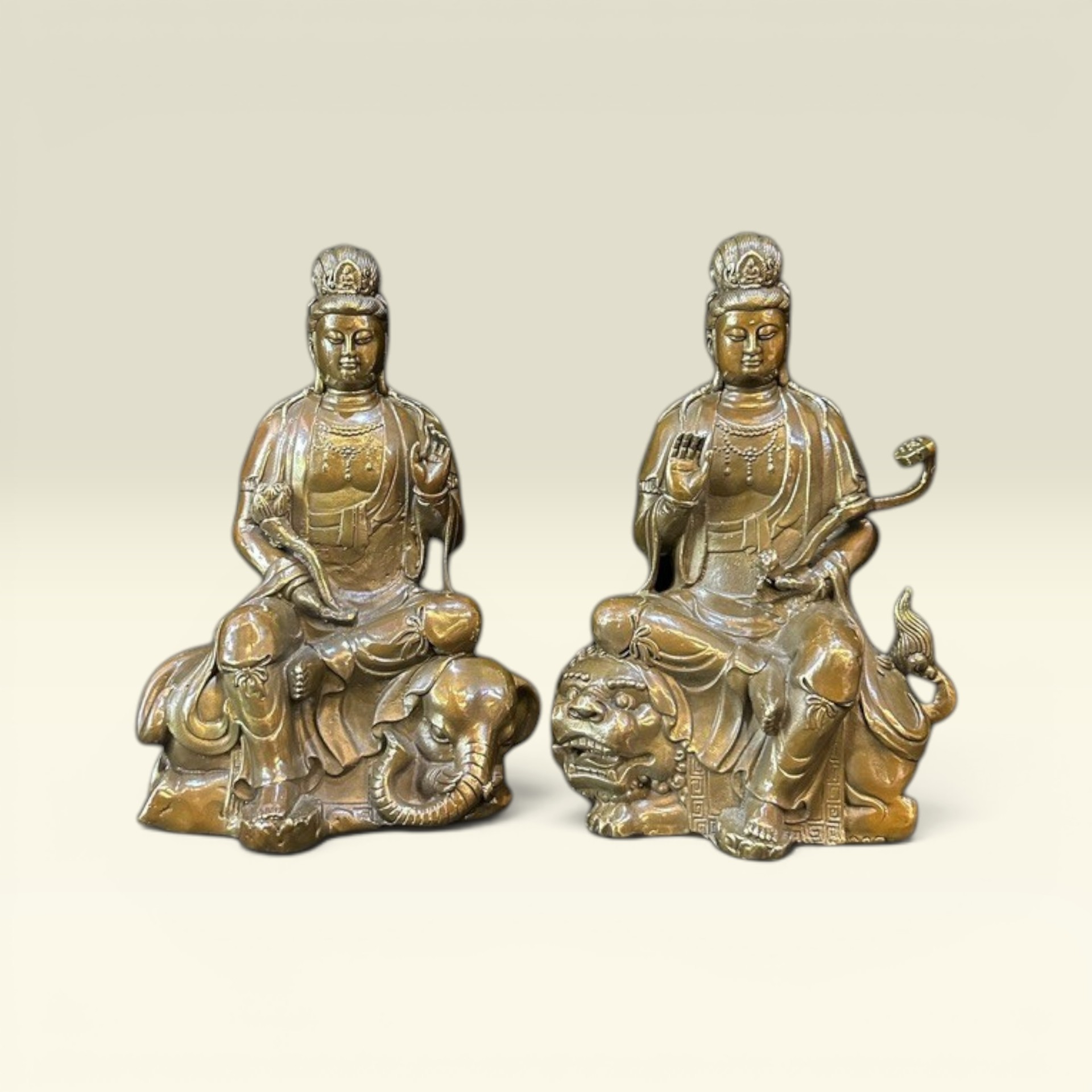 Tượng Bồ Tát Phật Văn Thù Sư Lợi, Phổ Hiền Bồ Tát Bằng Đồng Cao 22cm, Tượng Phật Bằng Đồng - Vạn Kim Đại Cát