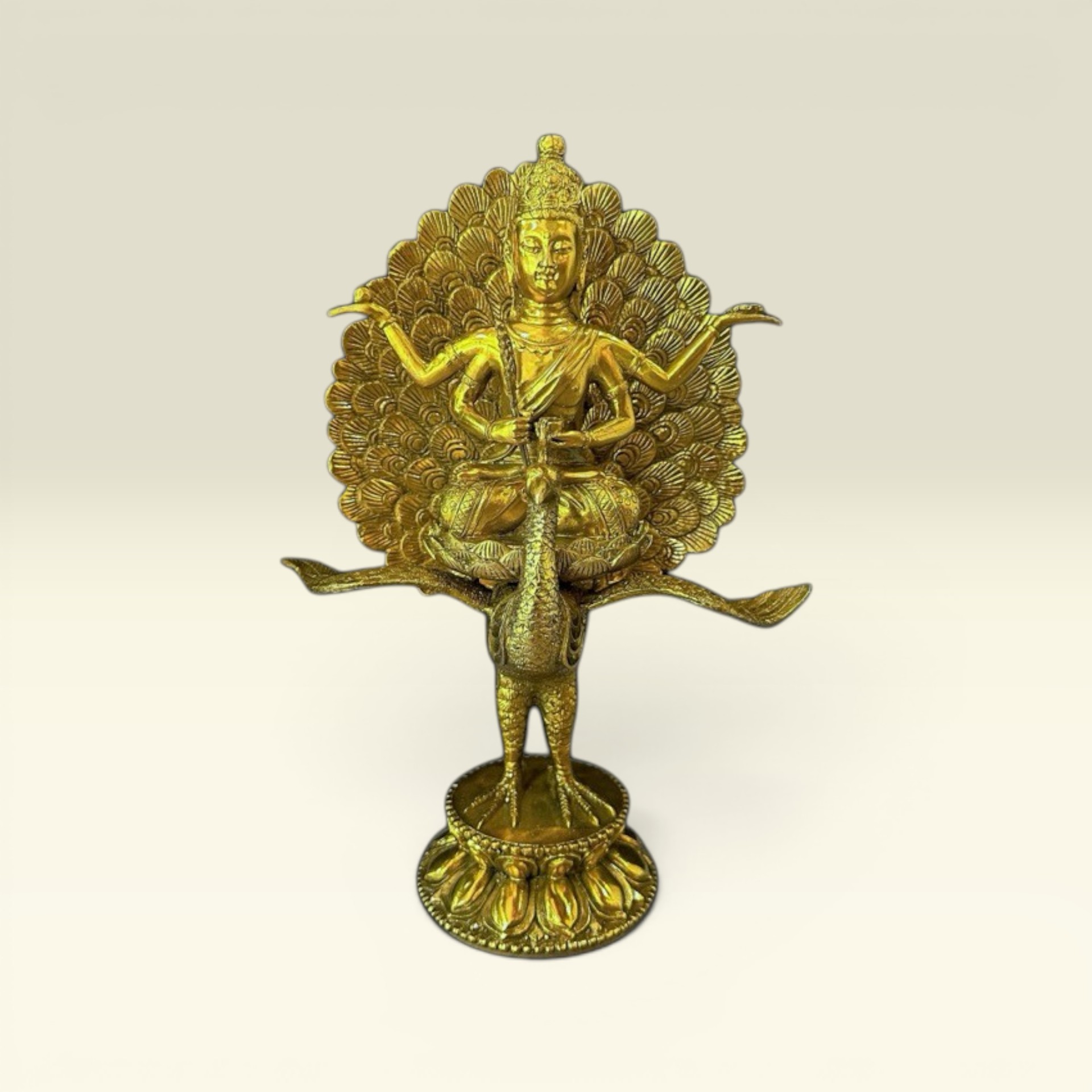 Tượng Phật Khổng Tước Minh Vương-tượng Phật Mật Tông Bằng Đồng Cao 27cm-tượng Đồng Thờ Cúng- Kim Cang Thừa - Vạn Kim Đại Cát