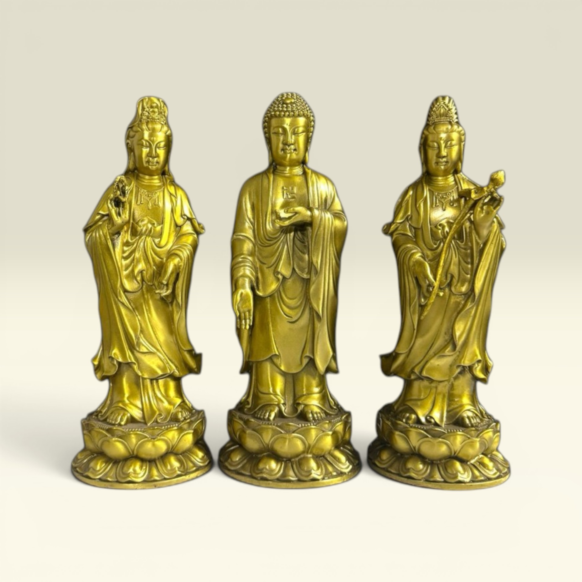 Tượng Bồ Tát Tây Phương Tam Thánh- Tam Thế Phật, A Di Đà, Quan Thế Âm, Thế Chí Bồ Tát - Tượng Đồng Thờ Cúng - Vạn Kim Đại Cát