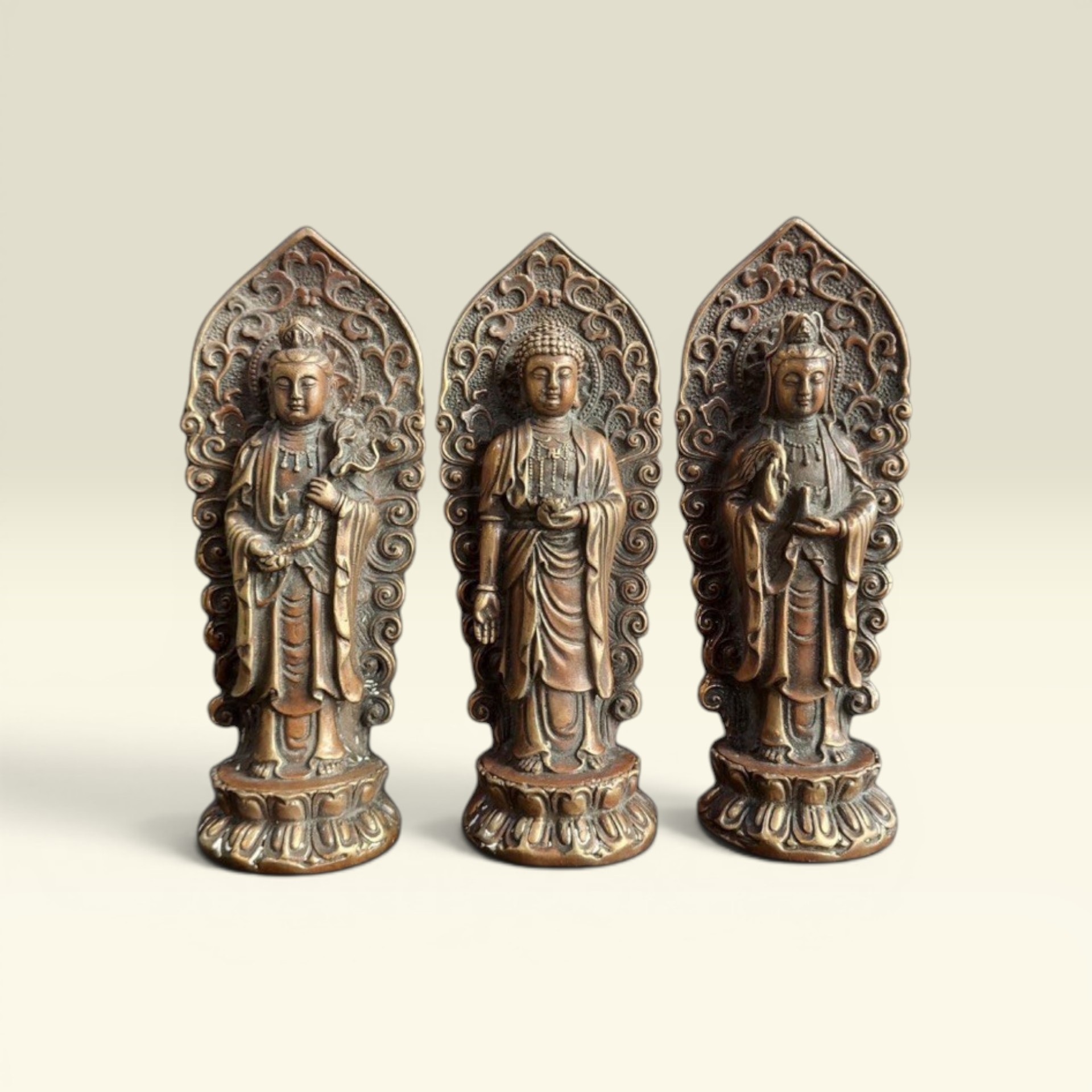 Tượng Tam Thế Phật Bằng Đồng Cao 18cm - Vạn Kim Đại Cát