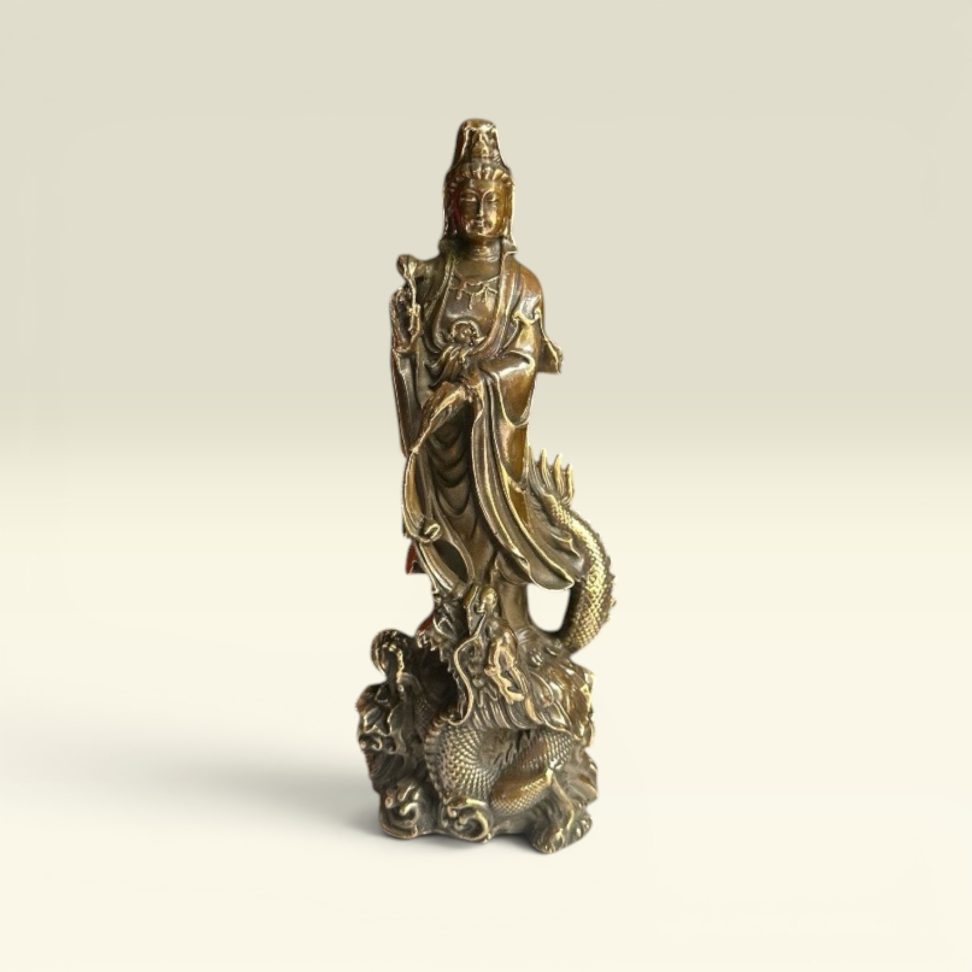 Tượng Bồ Tát Phật Quan Âm Long Hải -tượng Quan Âm Đứng Rồng- Đồ Đồng Phong Thuỷ Thờ Cúng - Vạn Kim Đại Cát