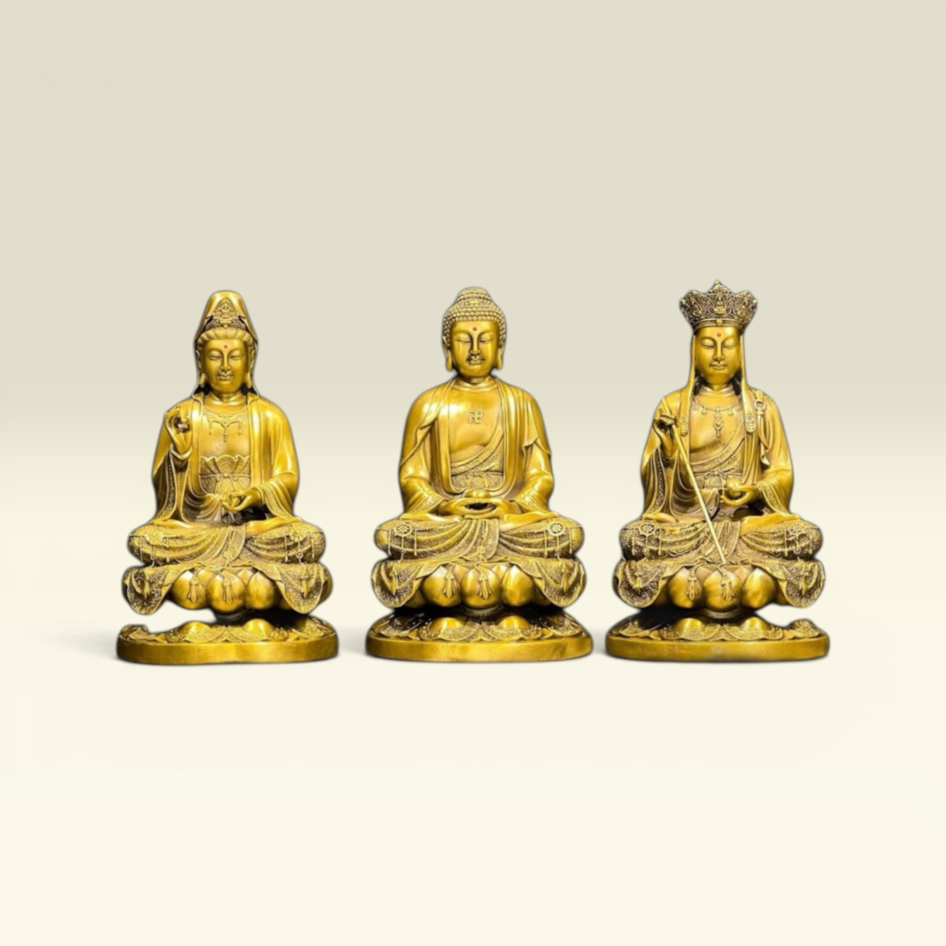 Tượng Bồ Tát Sa Bà Tam Thánh- Quan Thế Âm- Phật A Di Đà- Địa Tạng Vương- Tượng Đồng Thờ Cúng - Vạn Kim Đại Cát