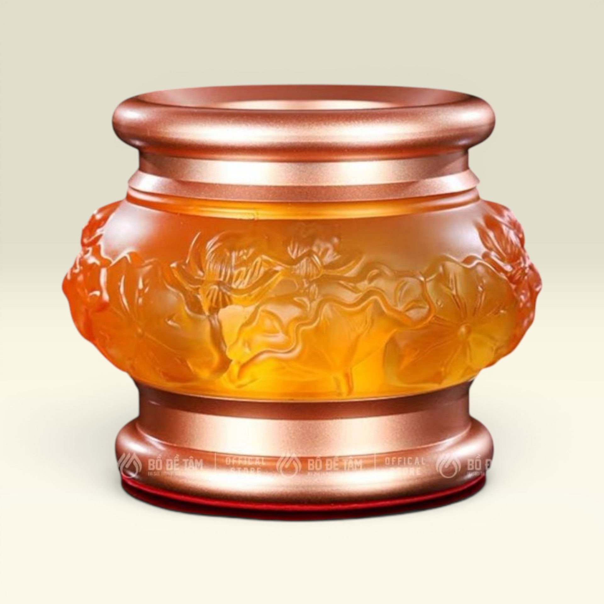 Lư Hương Lưu Ly Vàng Hổ Phách Chân Đồng Cao Cấp, Bộ Thờ Cúng Vạn Kim Đại Cát