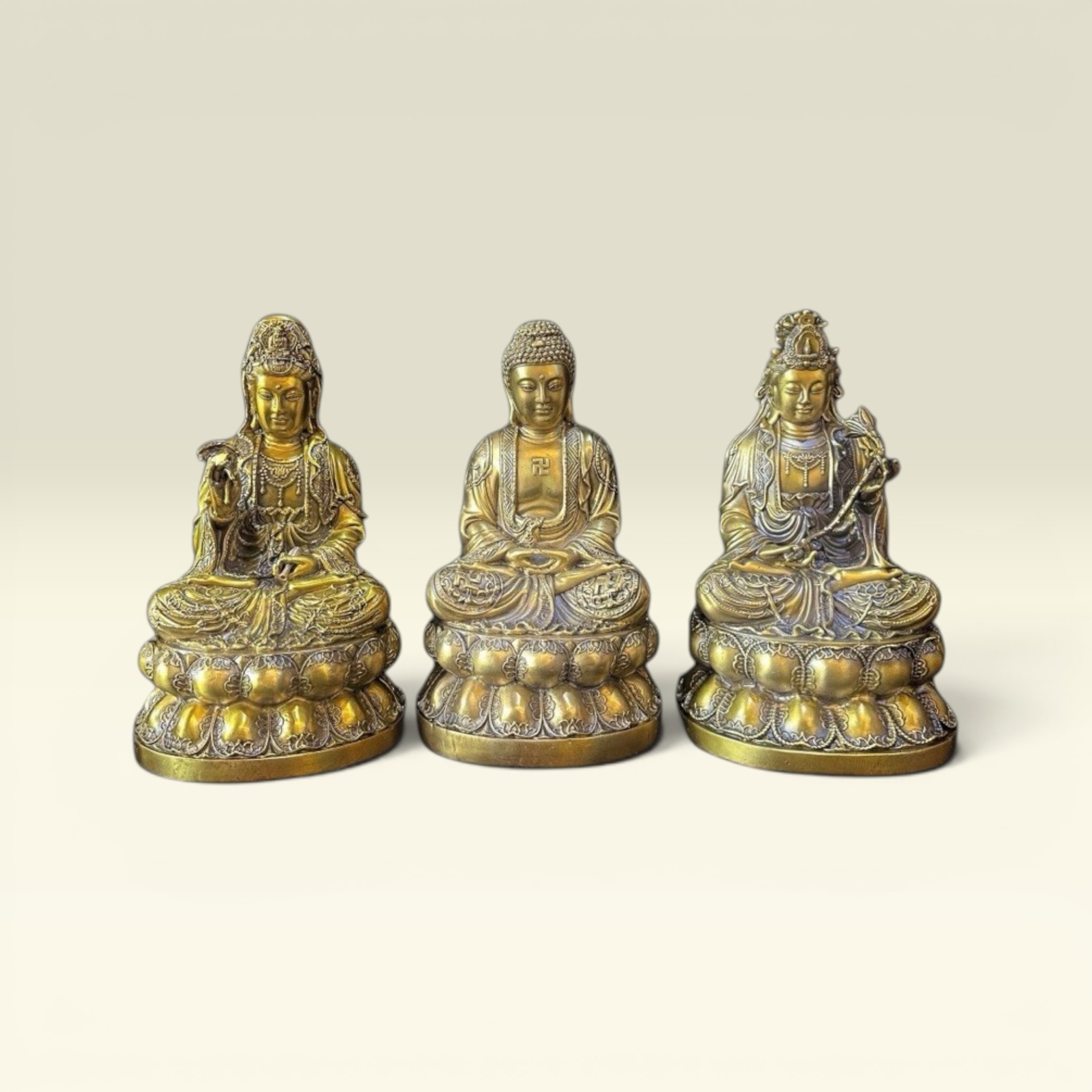 Tượng Bồ Tát Tam Thế Phật-tây Phương Tam Thánh- Phật Quan Thế Âm- A Di Đà- Đại Thế Chí- Tượng Đồng Thờ Cùng - Vạn Kim Đại Cát