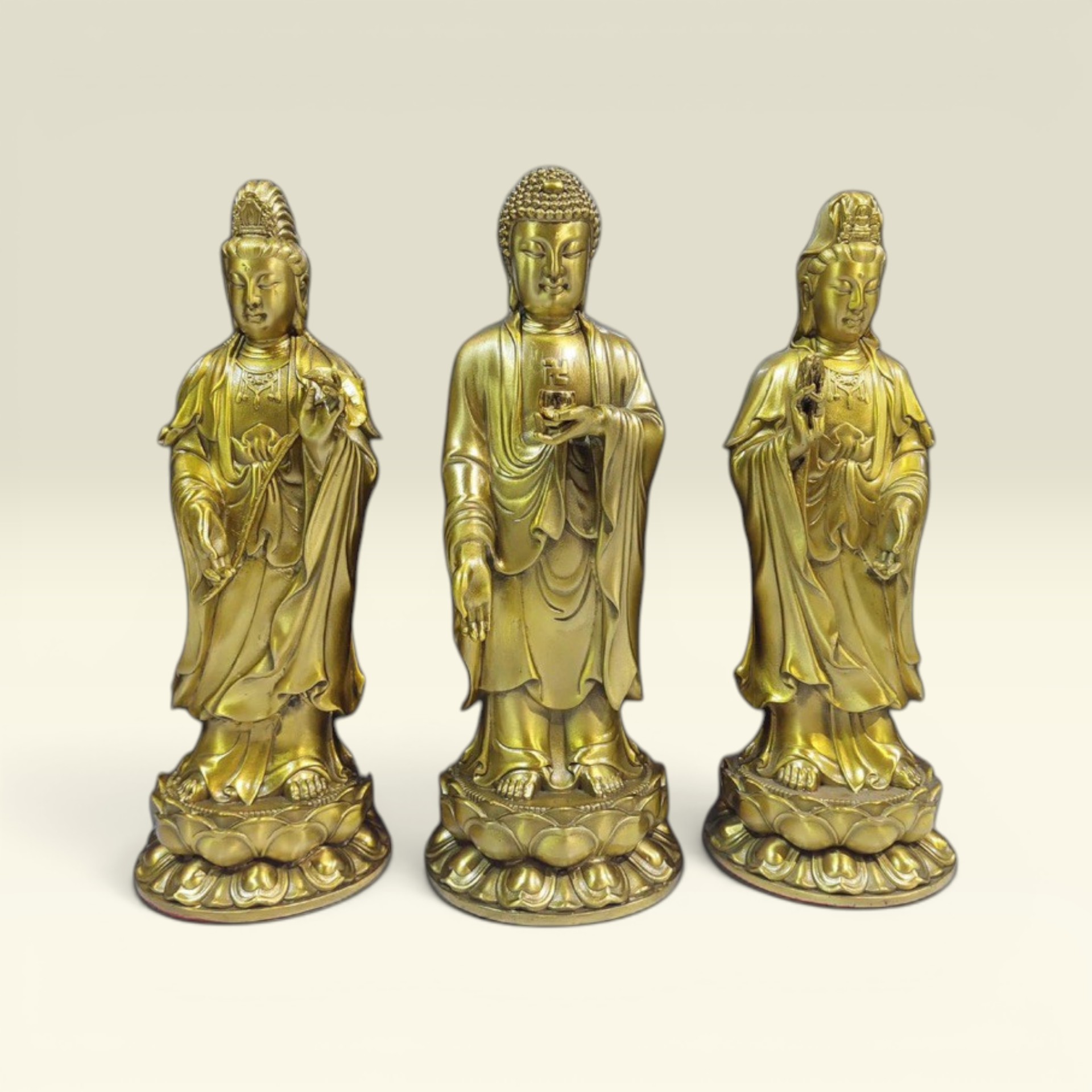 Tượng Tam Thế Phật Bằng Đồng Cao 30cm, Phật Quan Thế Âm, Phật A Di Đà, Phật Đại Thế Chí - Vạn Kim Đại Cát